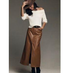 Anthropologie Pilcro  Faux Leather Skirt Madi Cedar 14